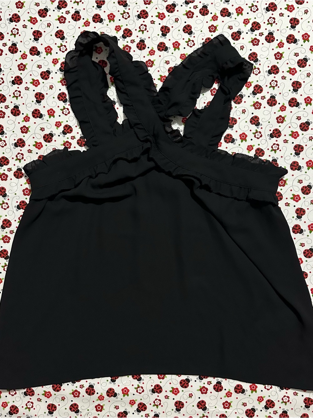 J.Crew Black Criss Cross Ruffle Trim Halter Tank Blouse Women 4